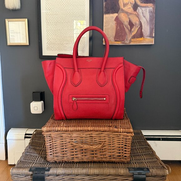 Phoebe Philo Era EUC Authentic Celine Large Luggage Red Handbag Tote Red insert - Picture 2 of 15